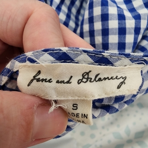 Jane and Delancey White Blue Gingham Bell Sleeve Top Women's Small S 100% Cotton - Picture 5 of 6